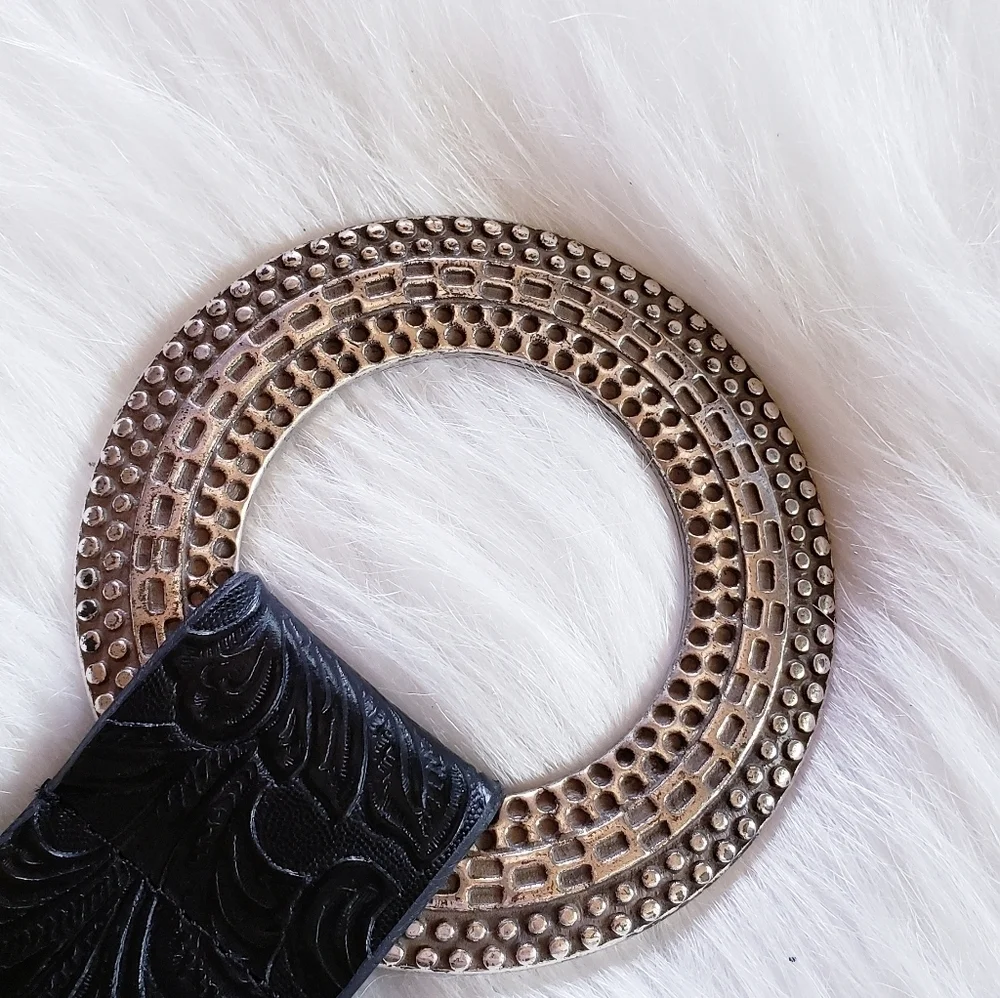 Genuine Leather Zebra Pattern Western Belt Silver